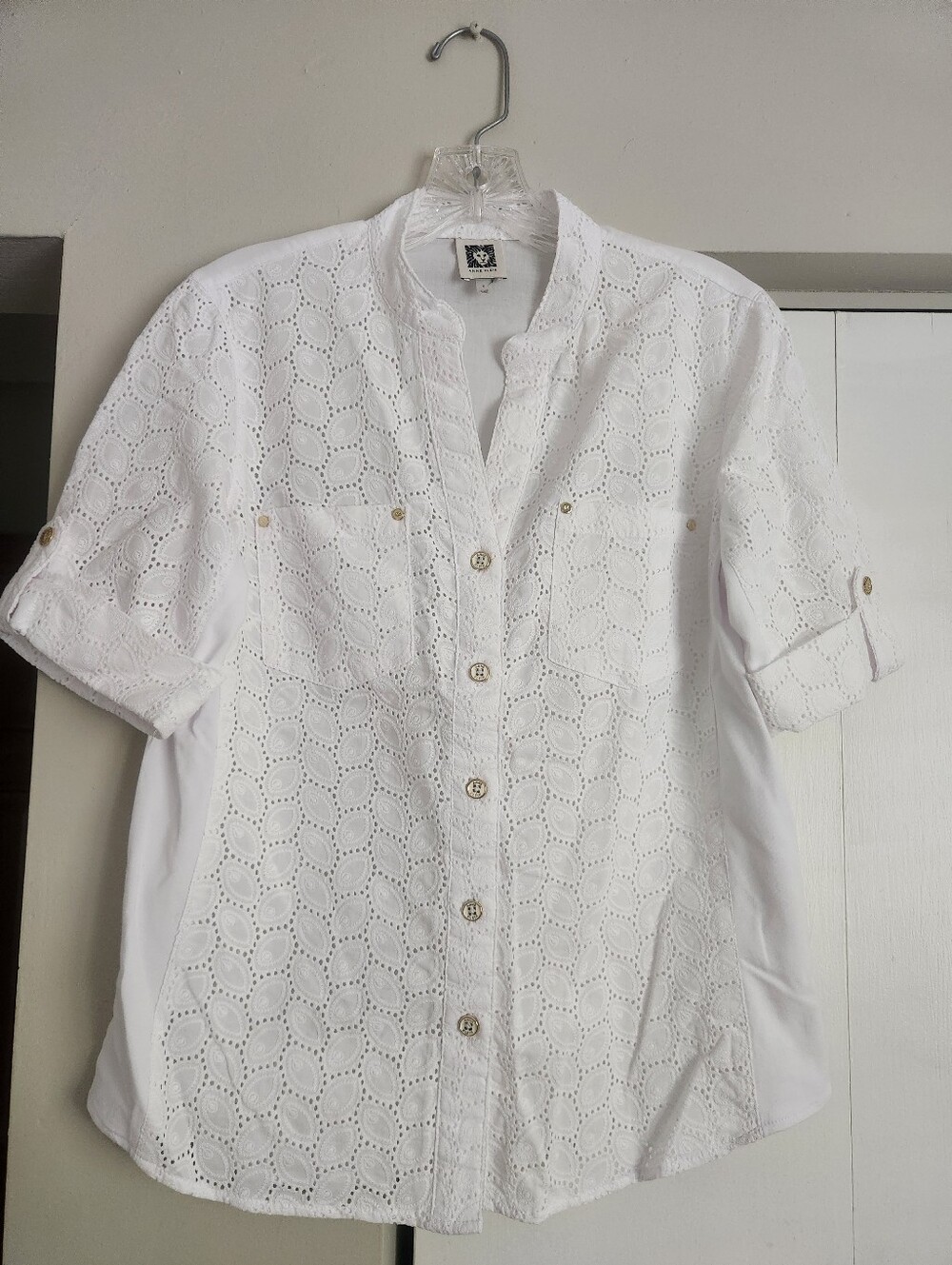 Anne Klein White Eyelet Button-Front Shirt S